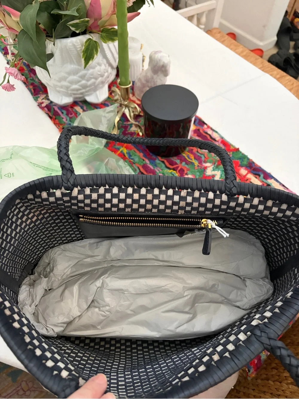 NWT Madewell Woven Leather Tote Bag in Juniper Berry $228